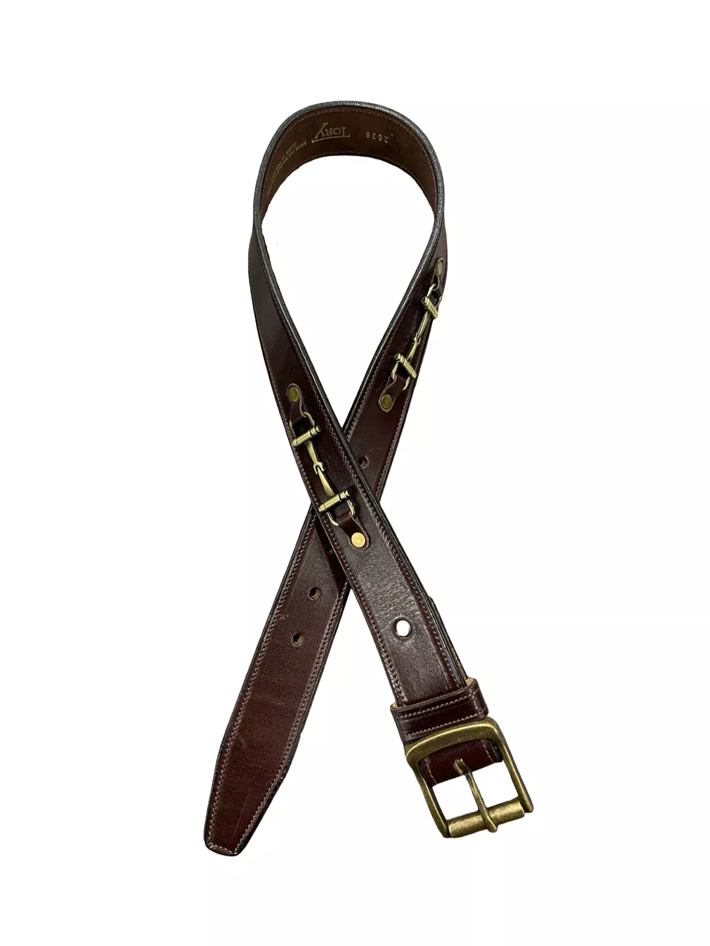 Tory Leather Belt - Brown/Brass Bits - 28 - USED