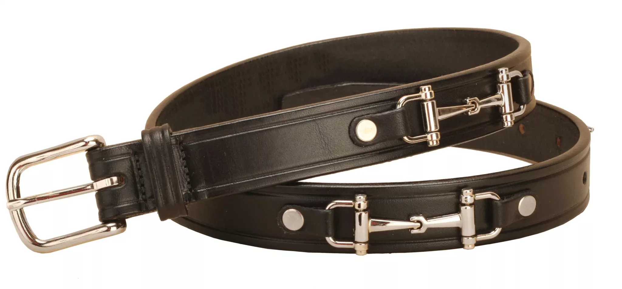 Tory Leather Snaffle Bit Belt with Nickel Snaffle Bits and Buckle