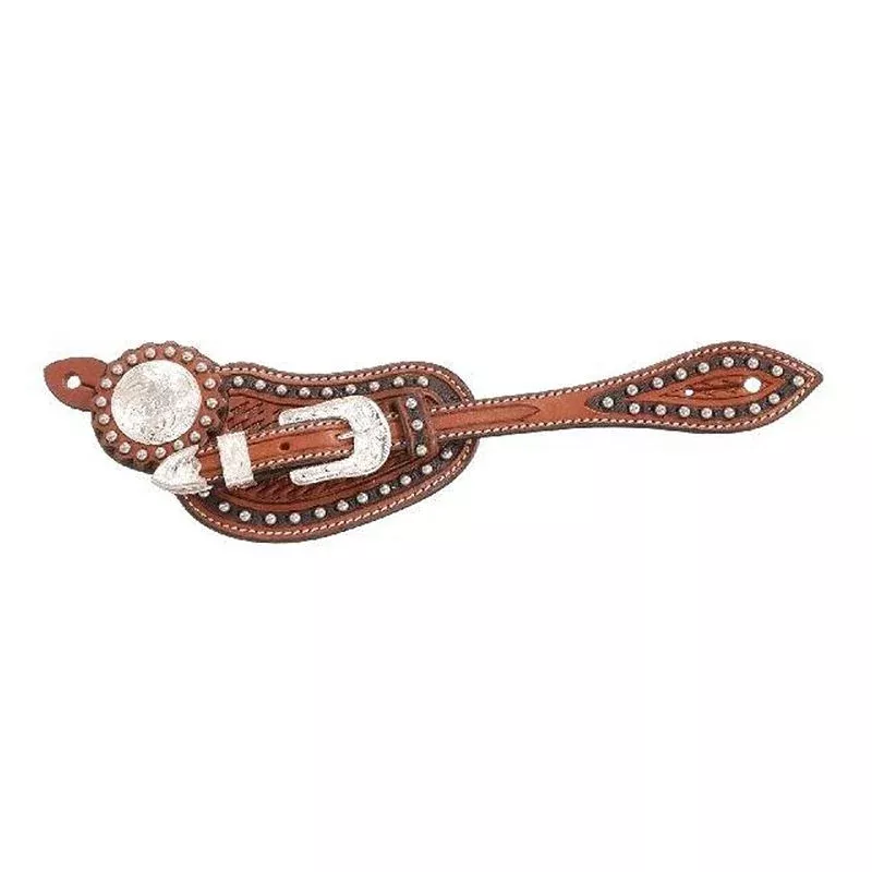 Tough1 Premium Leather Two Tone Spur Straps with Engraved Silver Hardware