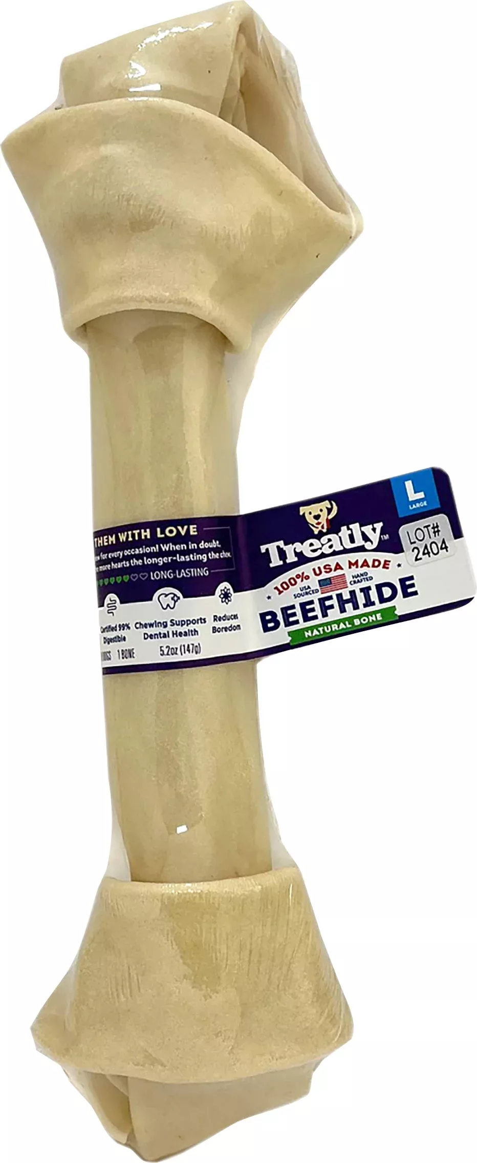 Treatly 100% USA Beefhide Bone, 9 in, 1 pk, Natural