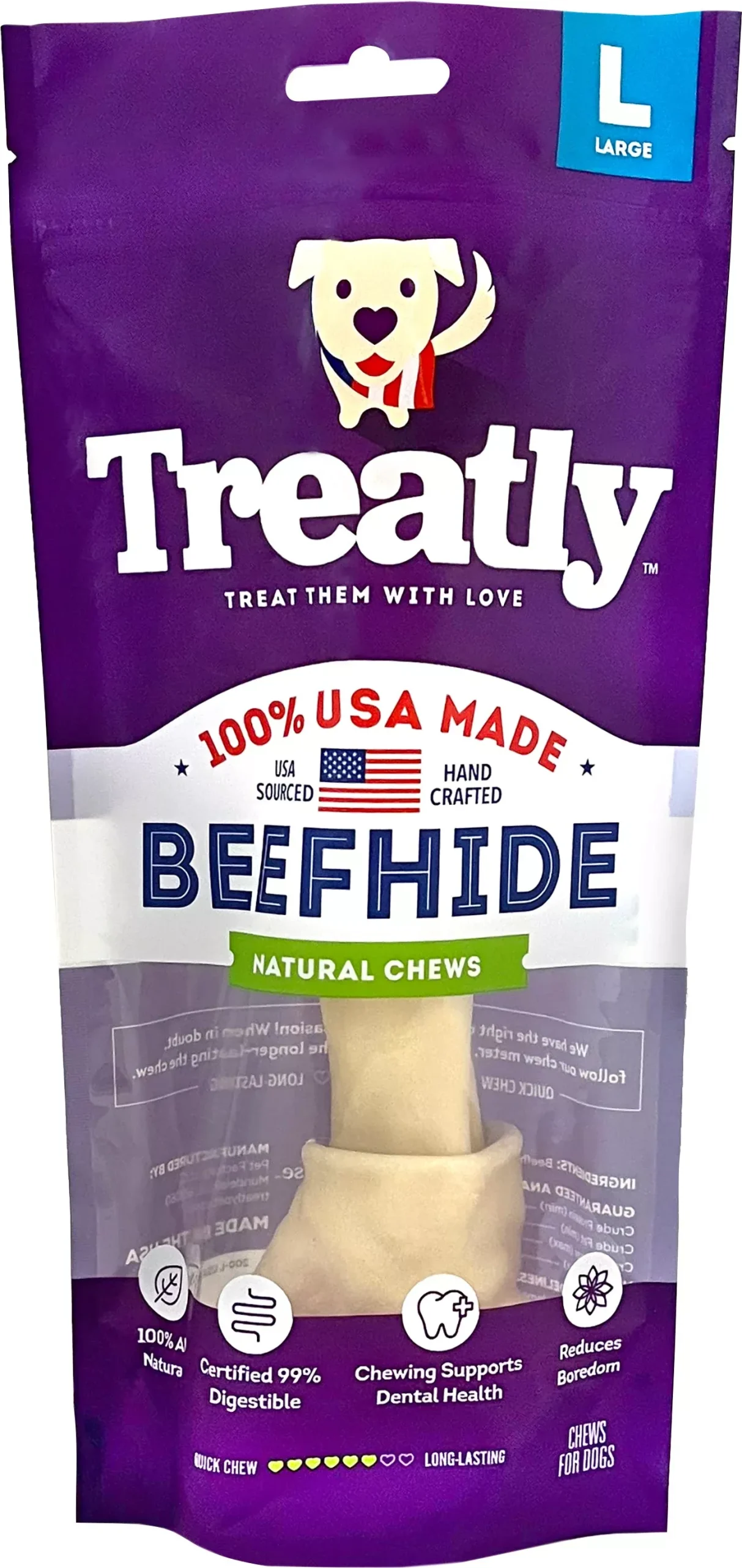Treatly 100% USA Beefhide Bone 9 in Natural, 1-Pack