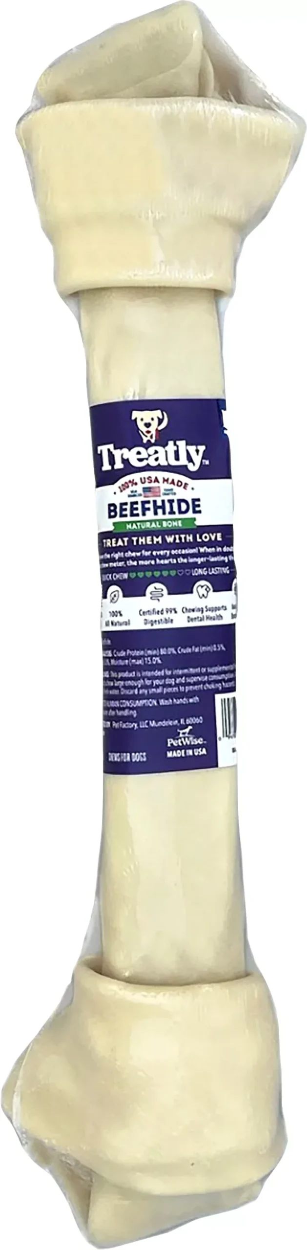 Treatly 100% USA Beefhide Bone Banded 13 in, 1 Pack Natural