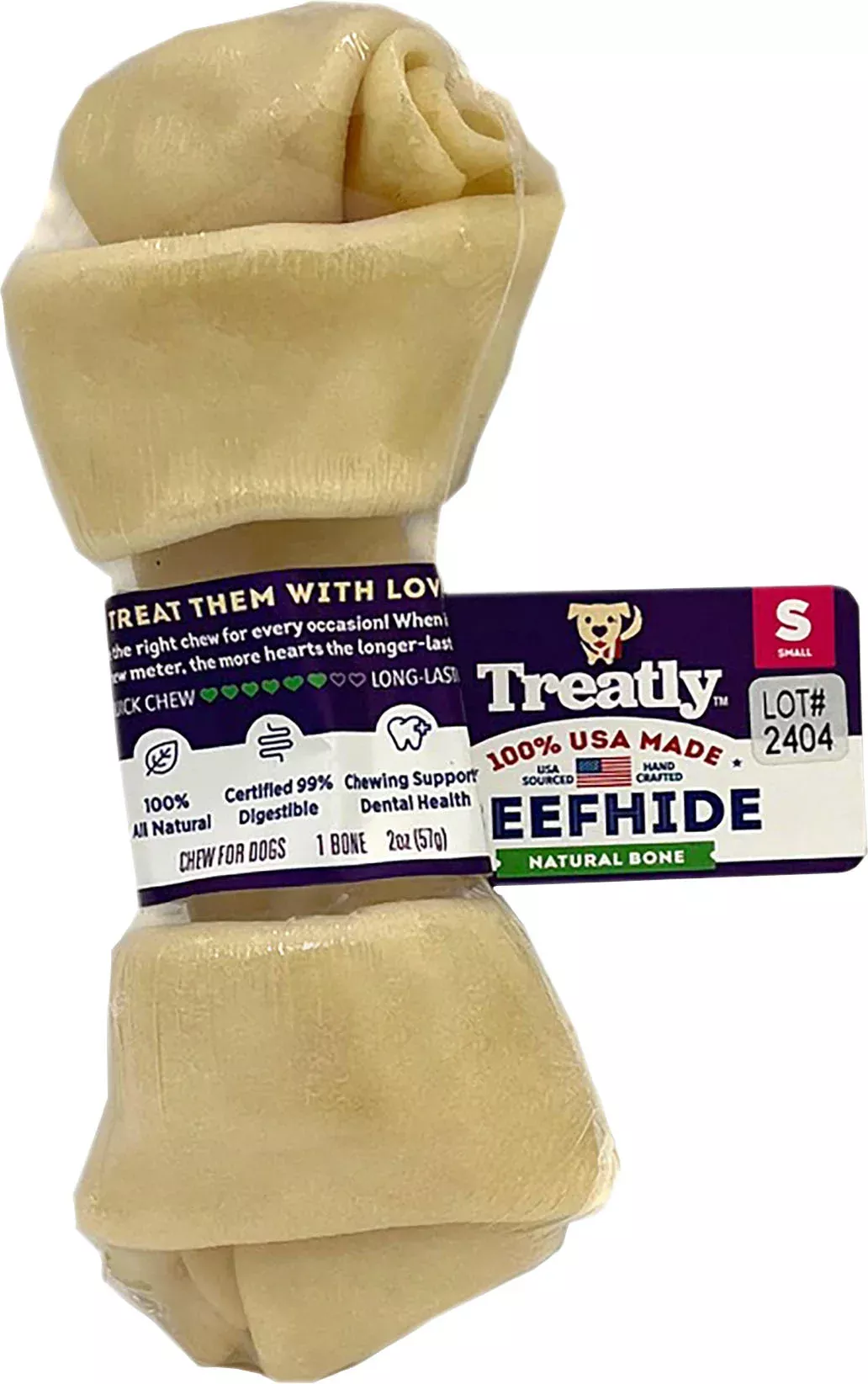 Treatly 100% USA Beefhide Bone, Natural, 5 in (1 Pack)