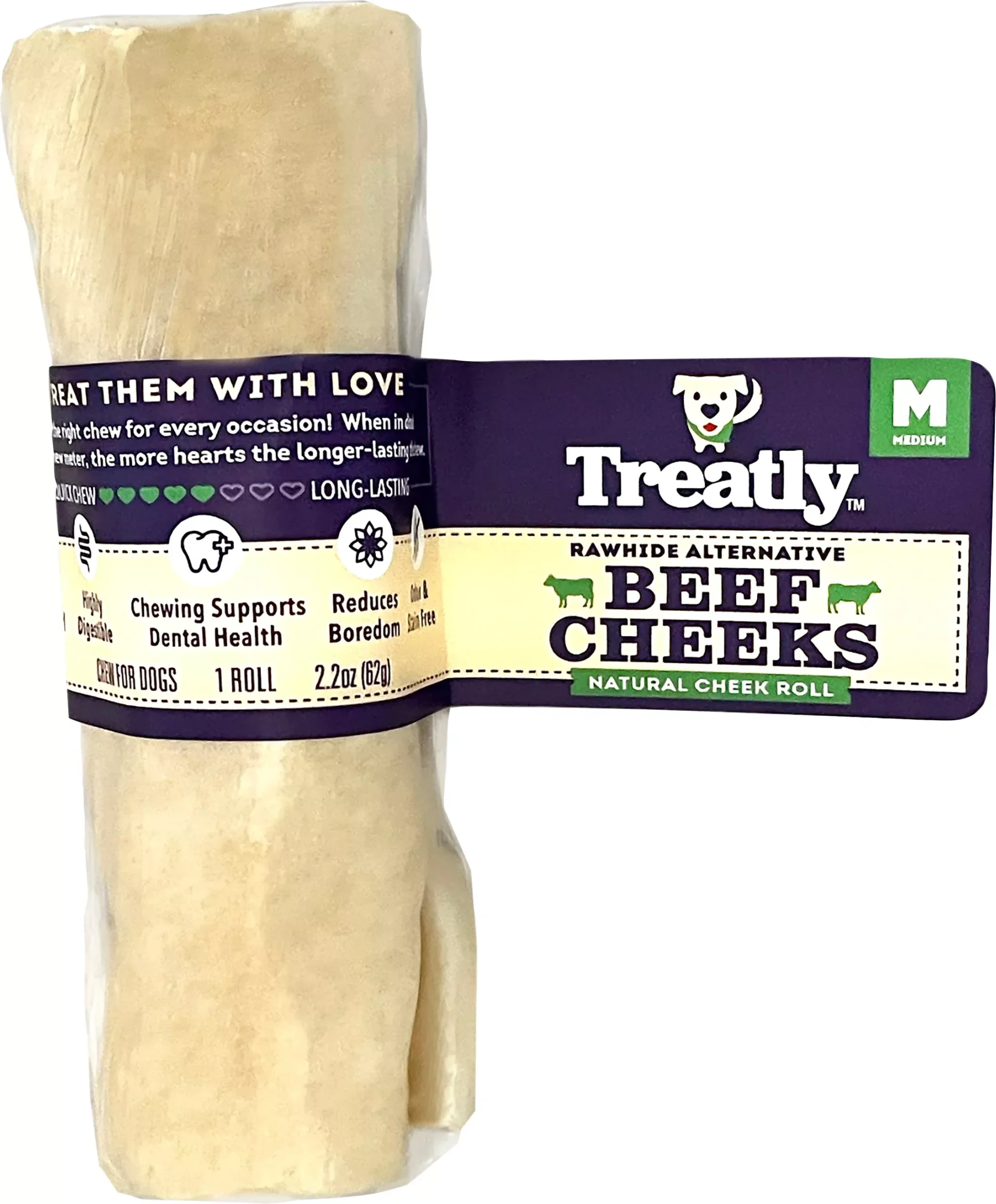 Treatly American Beef Cheek Roll, Medium 4 in Natural