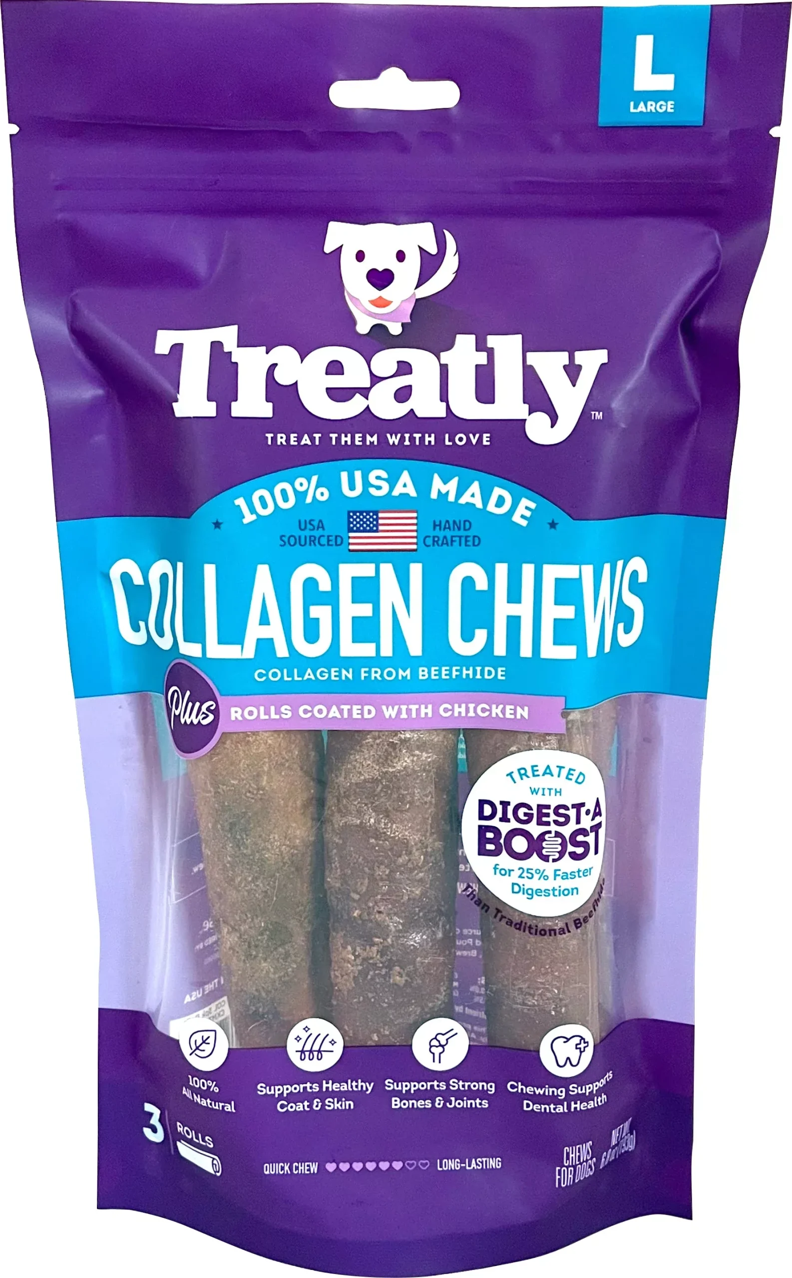 Treatly USA Collagen Rolls Chicken 9 in, 3 Pack