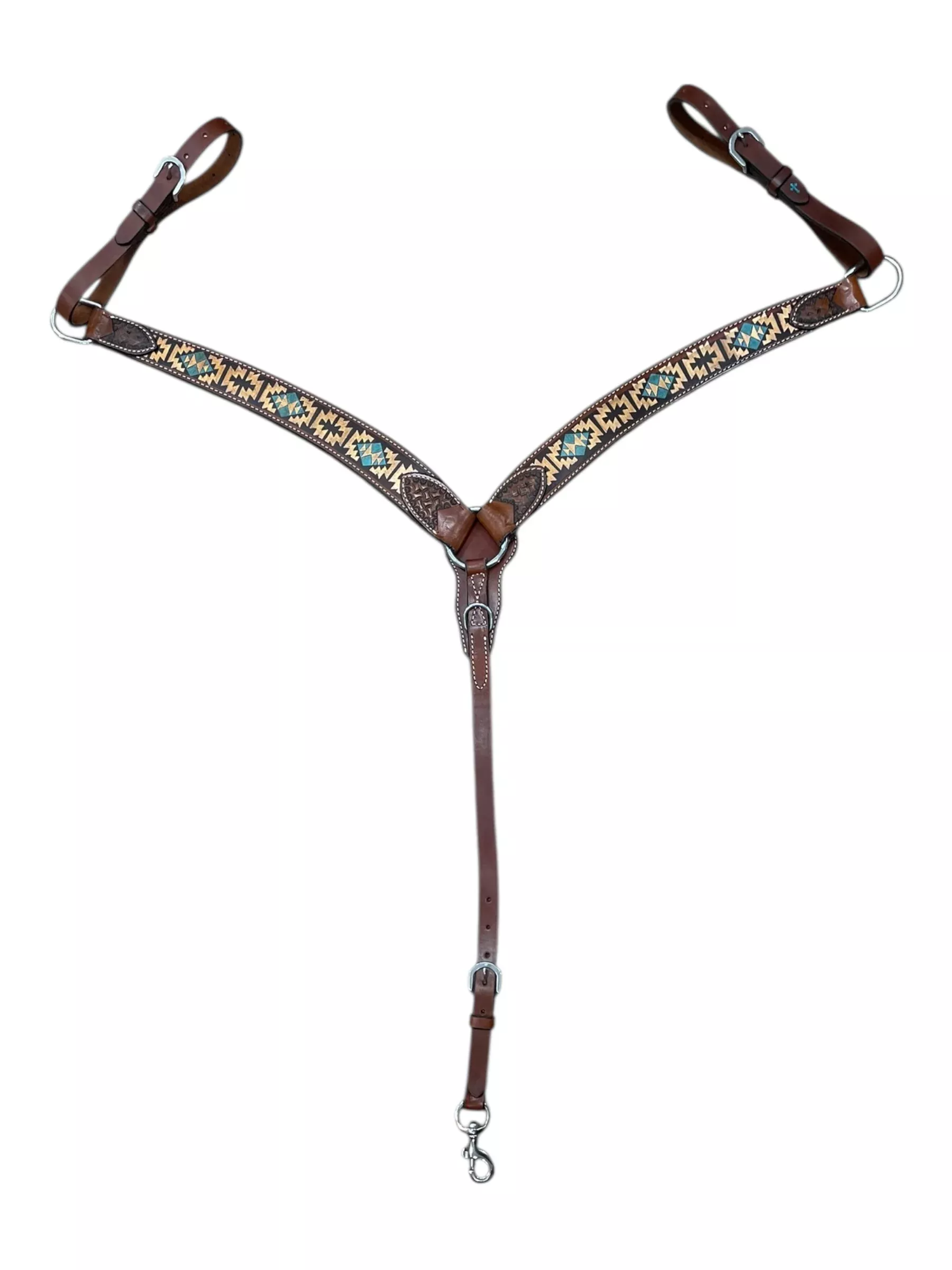 Turquoise Cross Aztec Breast Collar - Brown/Turq. - Est. Average Horse - USED