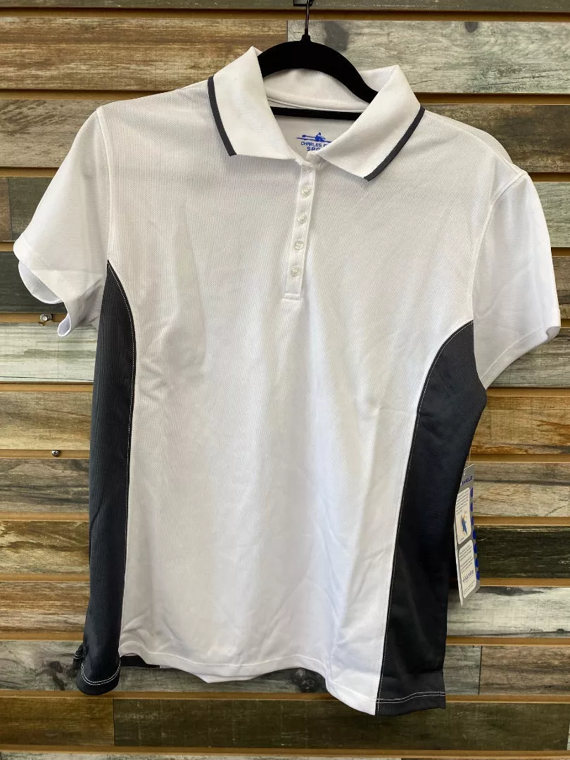 USED Charles River Women's Classic Wicking Polo Large White/Black