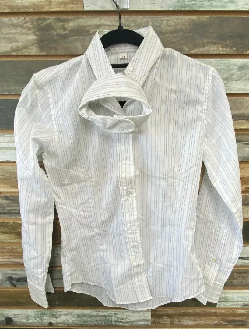 USED Elan Long Sleeve Button Up Shirt White/Blue Stripes 32 White/Blue Stripes