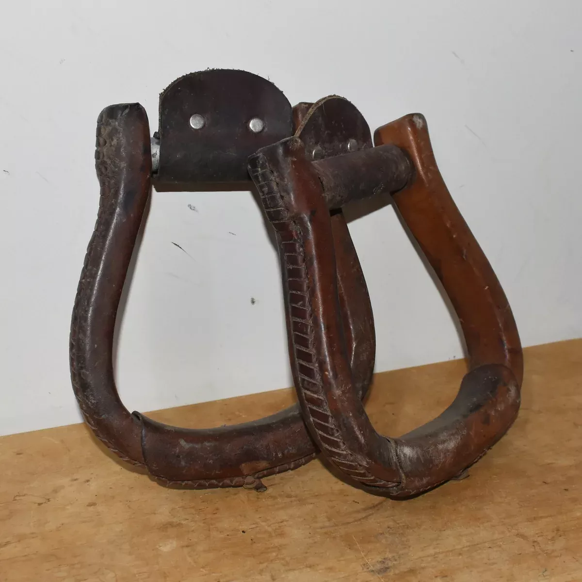Used Leather Covered Wooden Stirrups