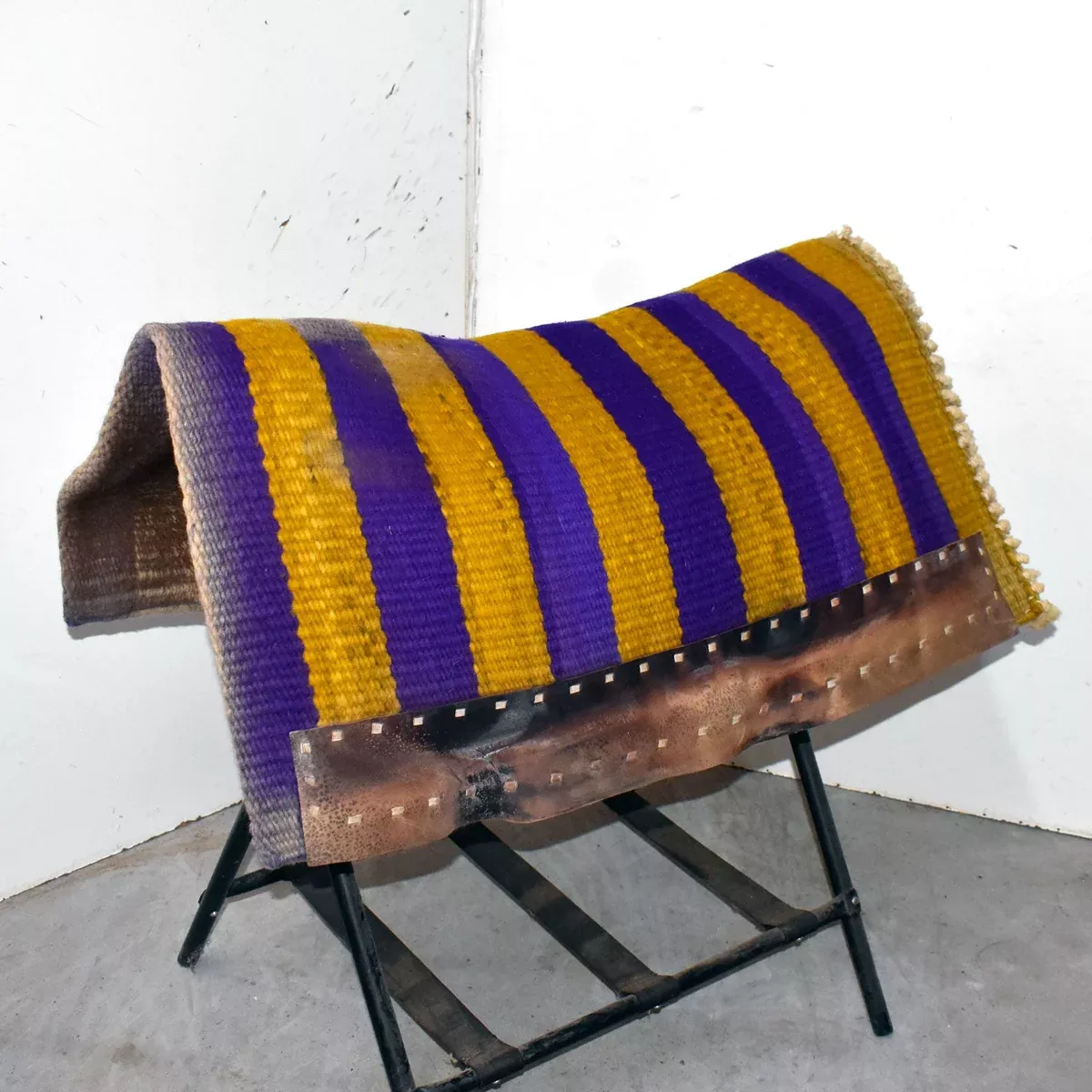 Used Purple With Yellow Striped Saddle Blanket