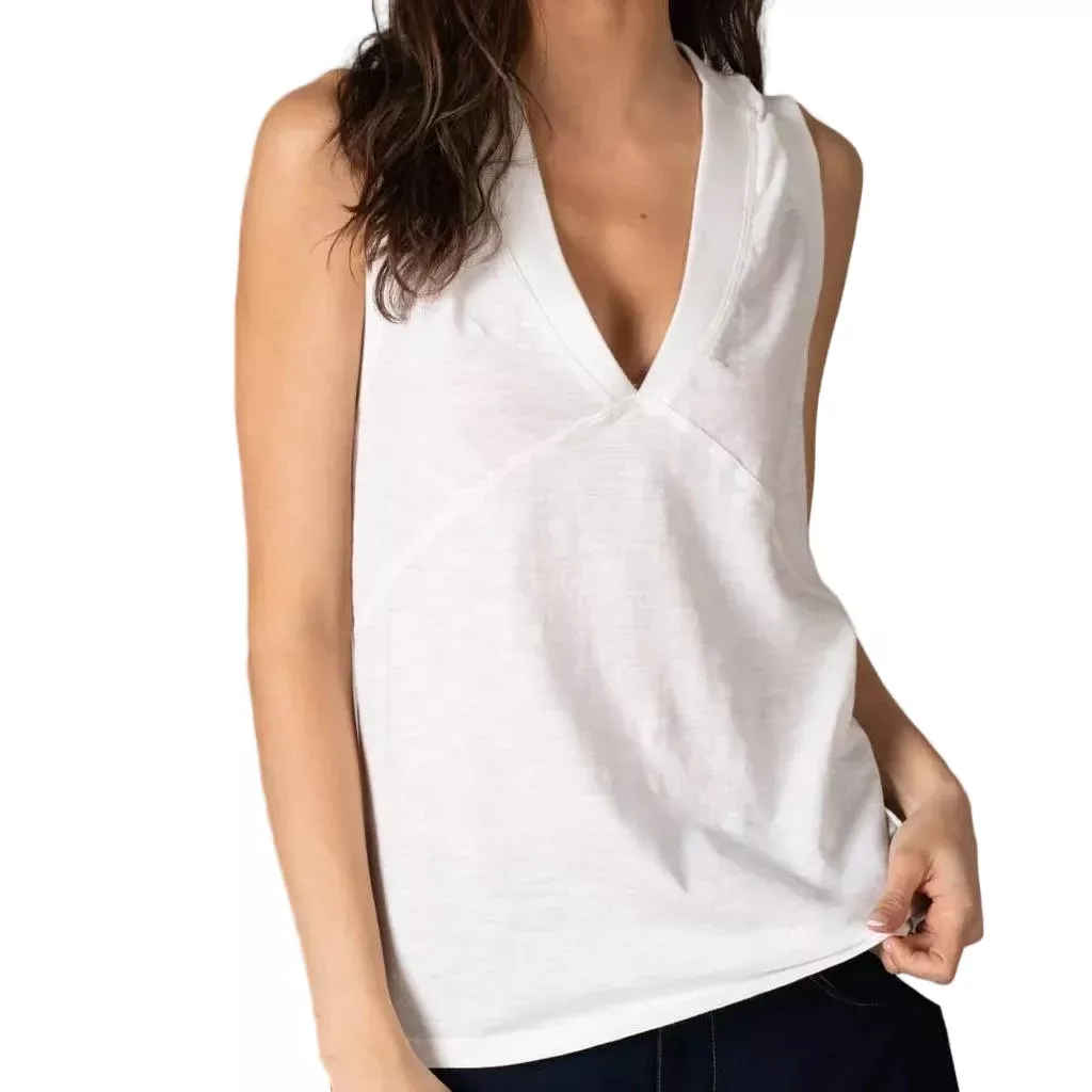 V-Neck Cotton Modal Slub White Tank