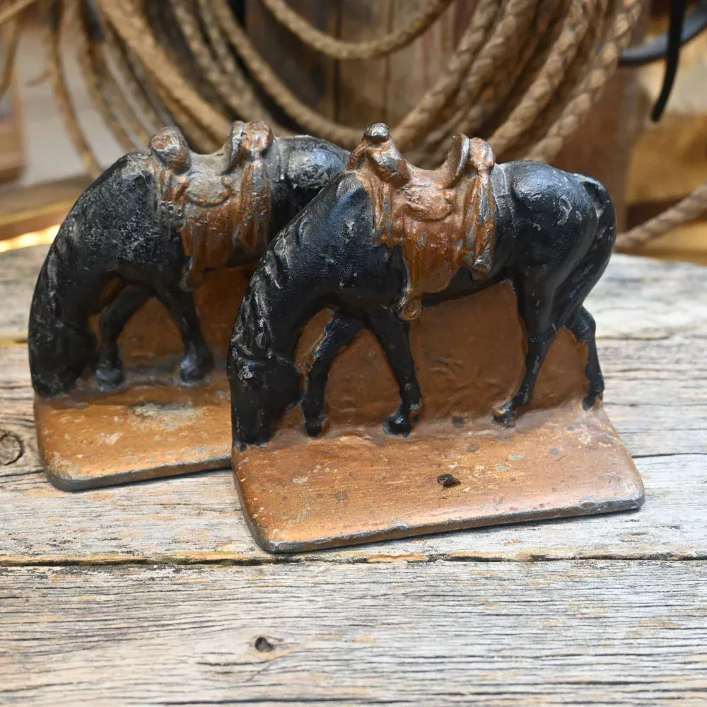 Vintage Black Grazing Horse Bookends