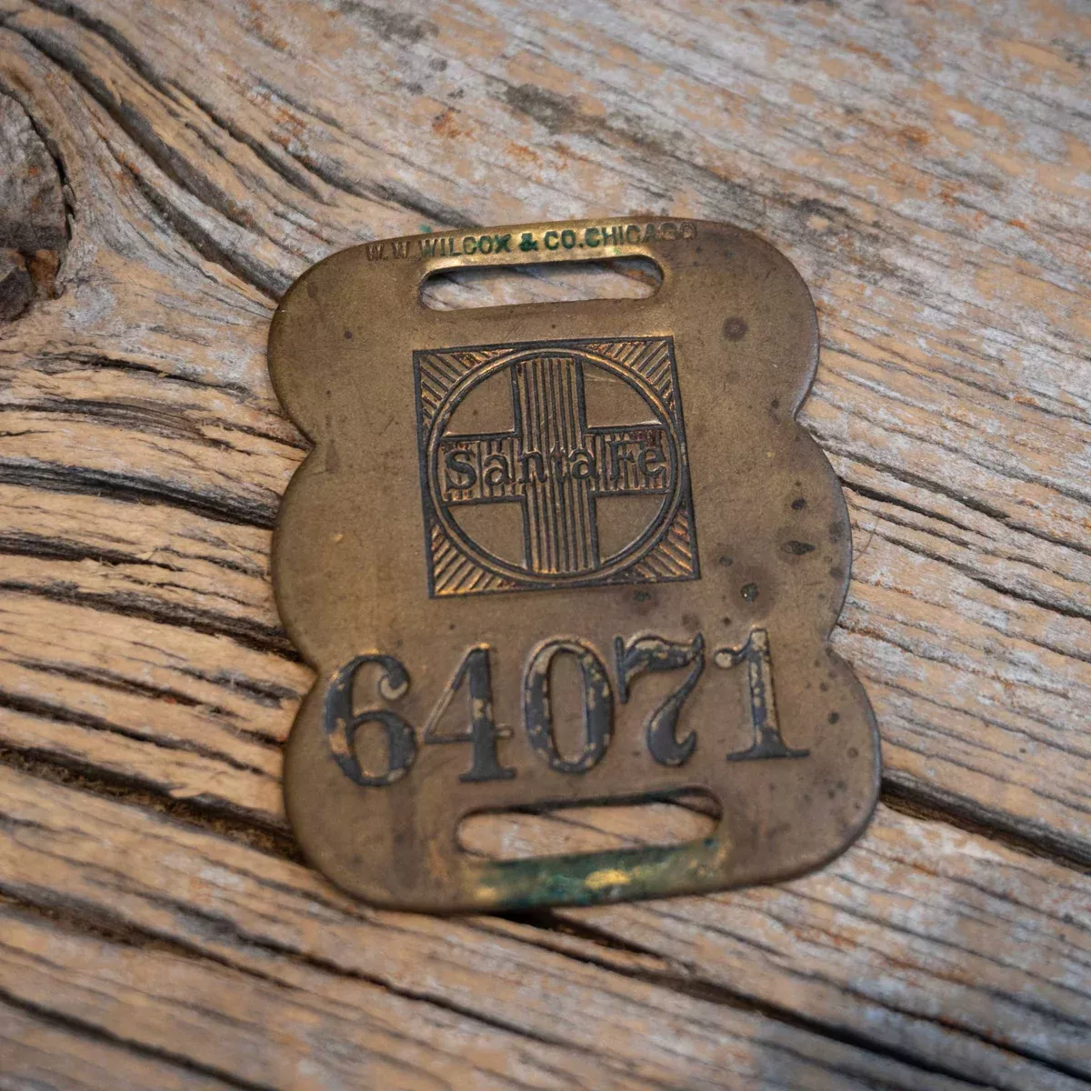 Vintage Brass Baggage Tag from Santa Fe Railroad
