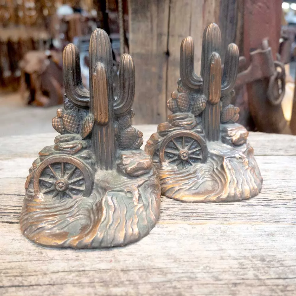 Vintage Bronze Saguaro Cactus Bookends