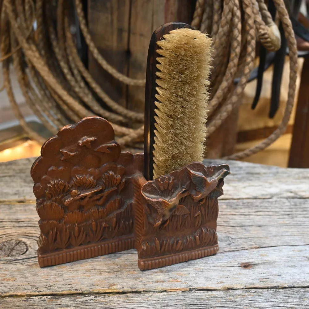 Vintage Engraved Wooden Brush Holder