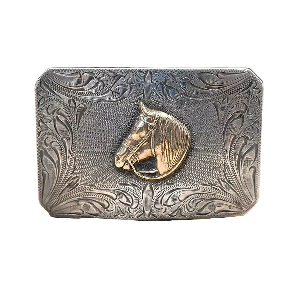 Vintage Sterling Silver & 10K Gold Horse Head Belt Buckle