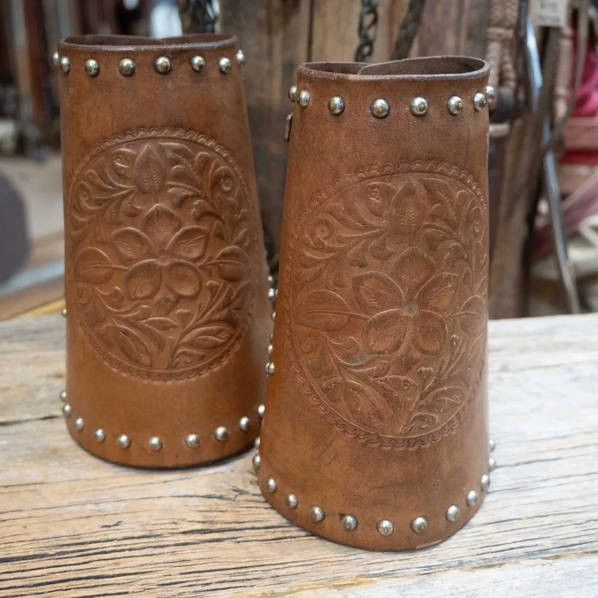Vintage Tooled Leather Cowboy Cuffs