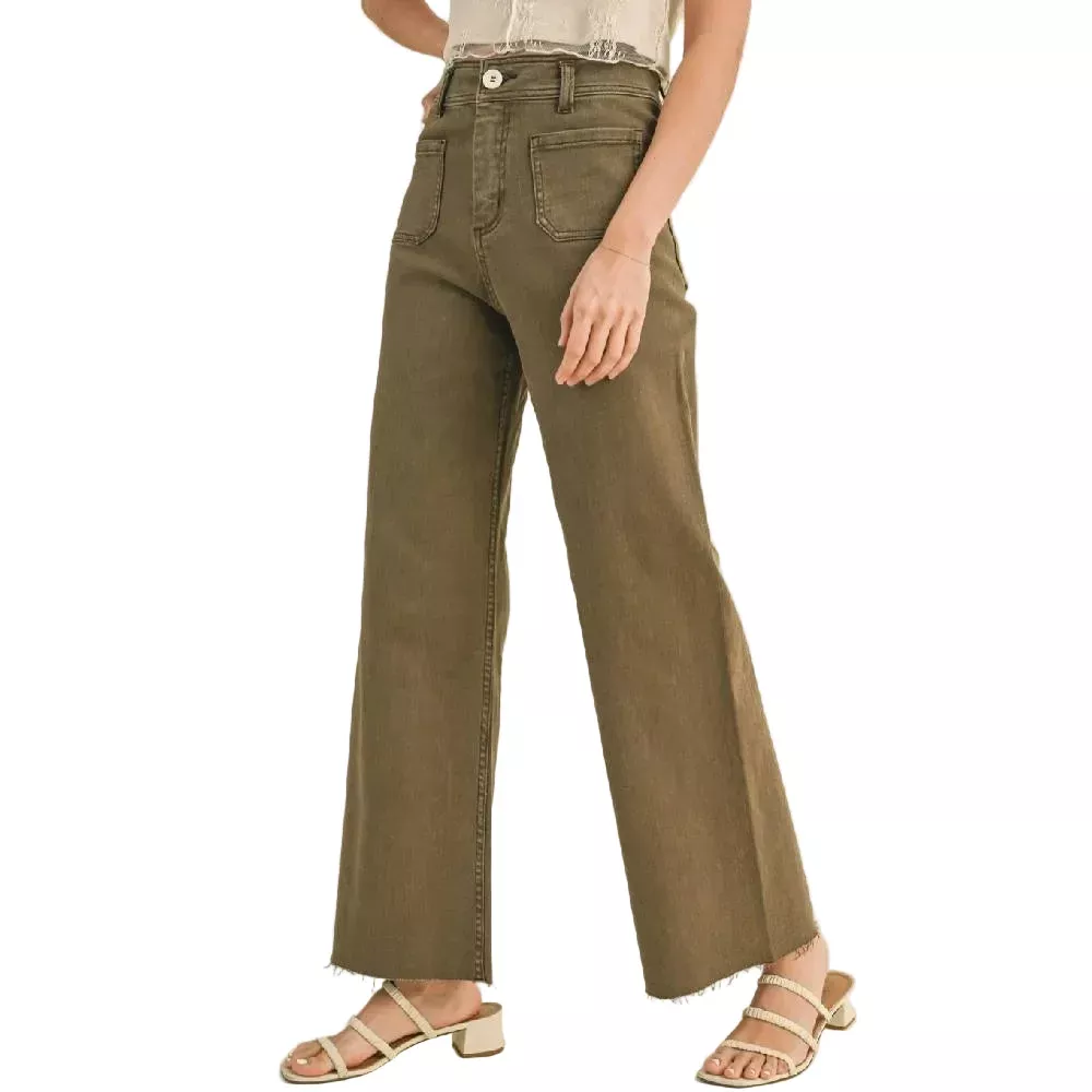 Washed Brown Straight Wide Leg Pants