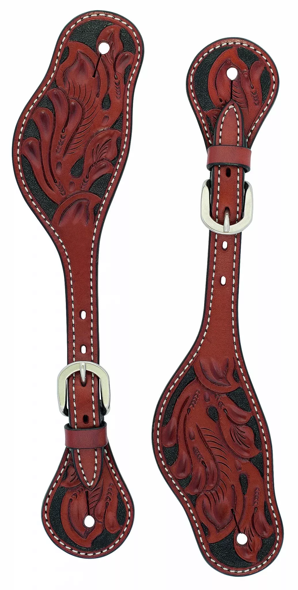 Weaver Cross Floral Carved Spur Straps - Mens