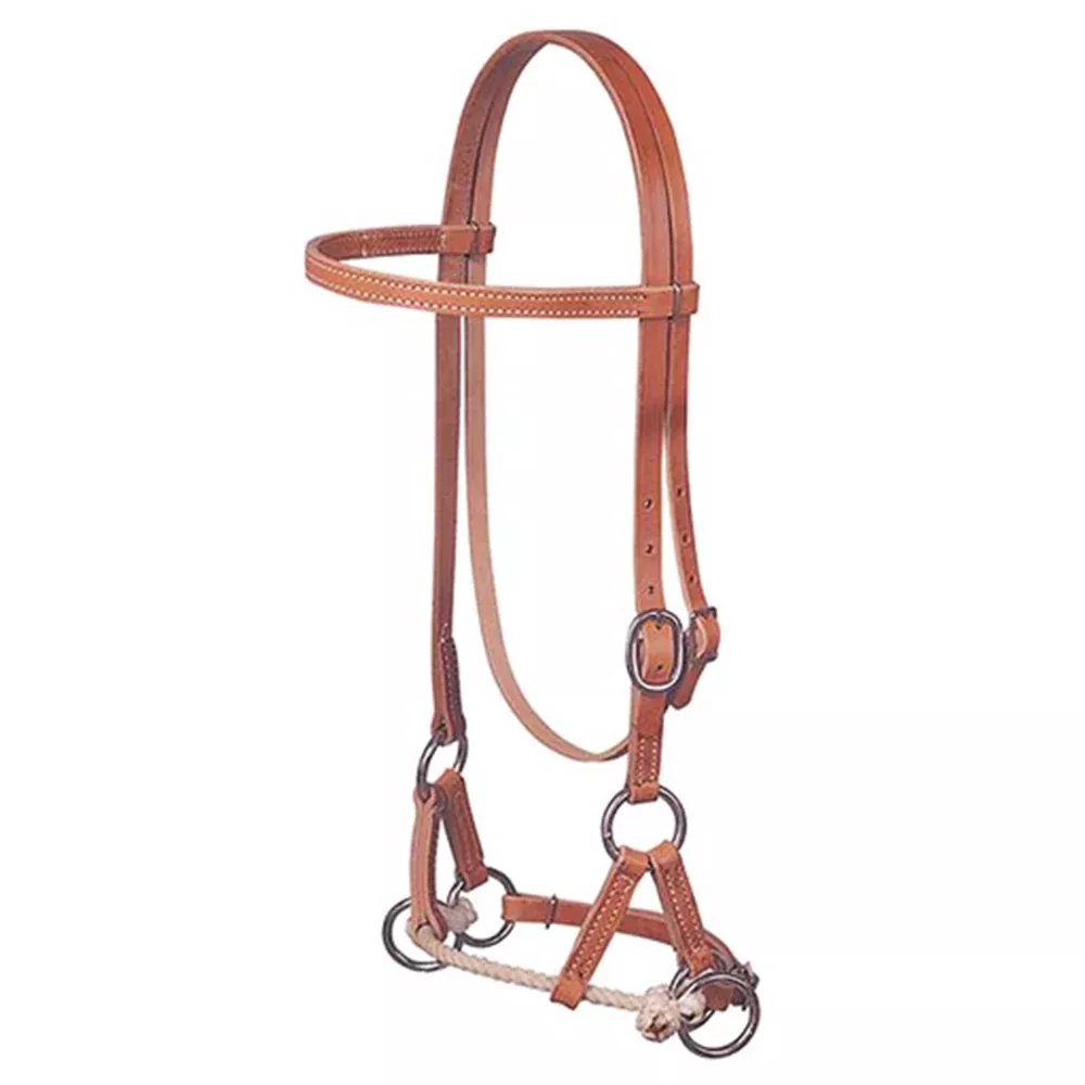 WEAVER LEATHER Horse Side Pull Single Rope Genuine Headstall Harness Tan