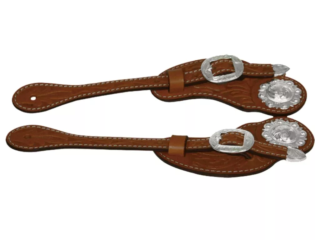 Western Oak Tooled Cowboy Spur Straps