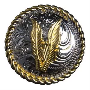 Western Screw Back Concho 1.5 In Silver Gold Feather Saddle