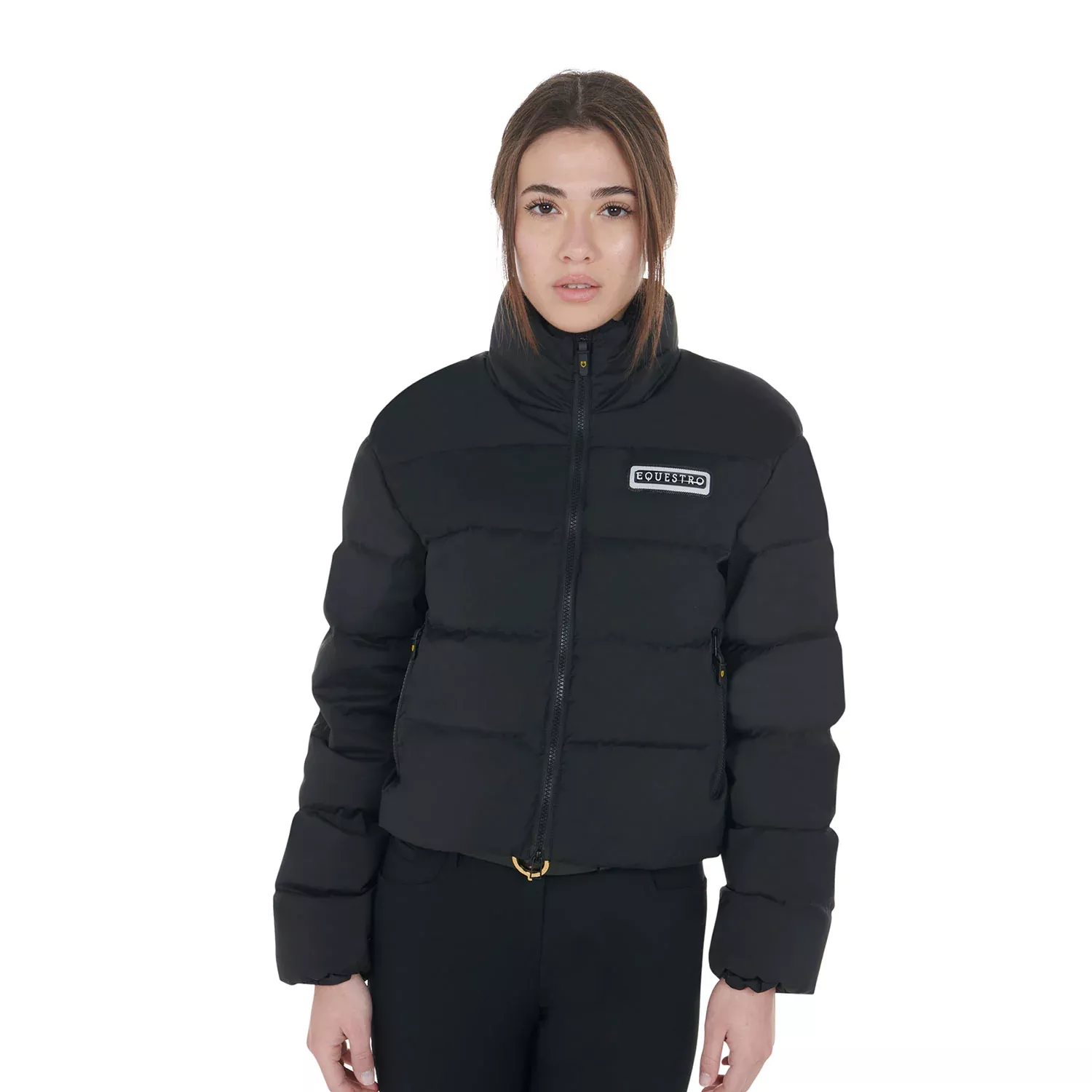 Womens Cropped Down Jacket Stretch Fabric - Black