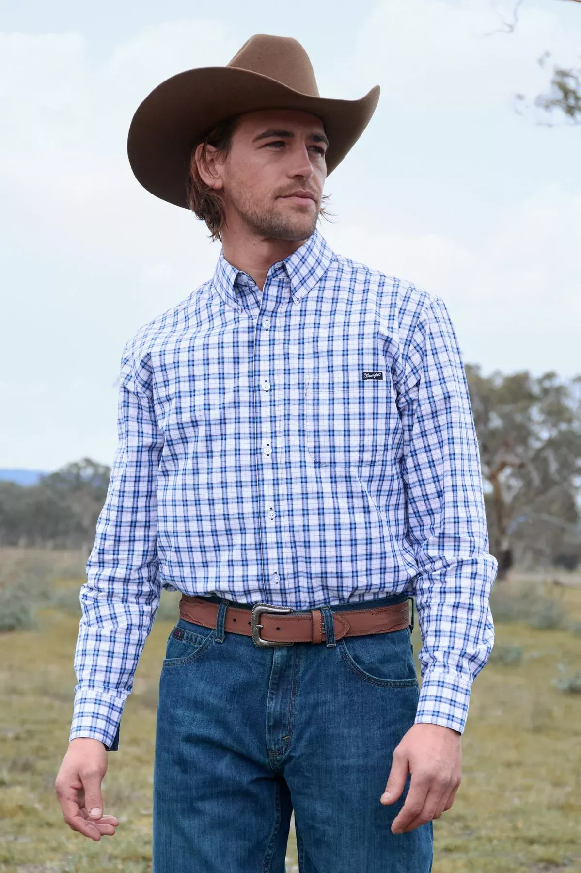 Wrangler Men's Bob Check Button Down Long Sleeve Shirt
