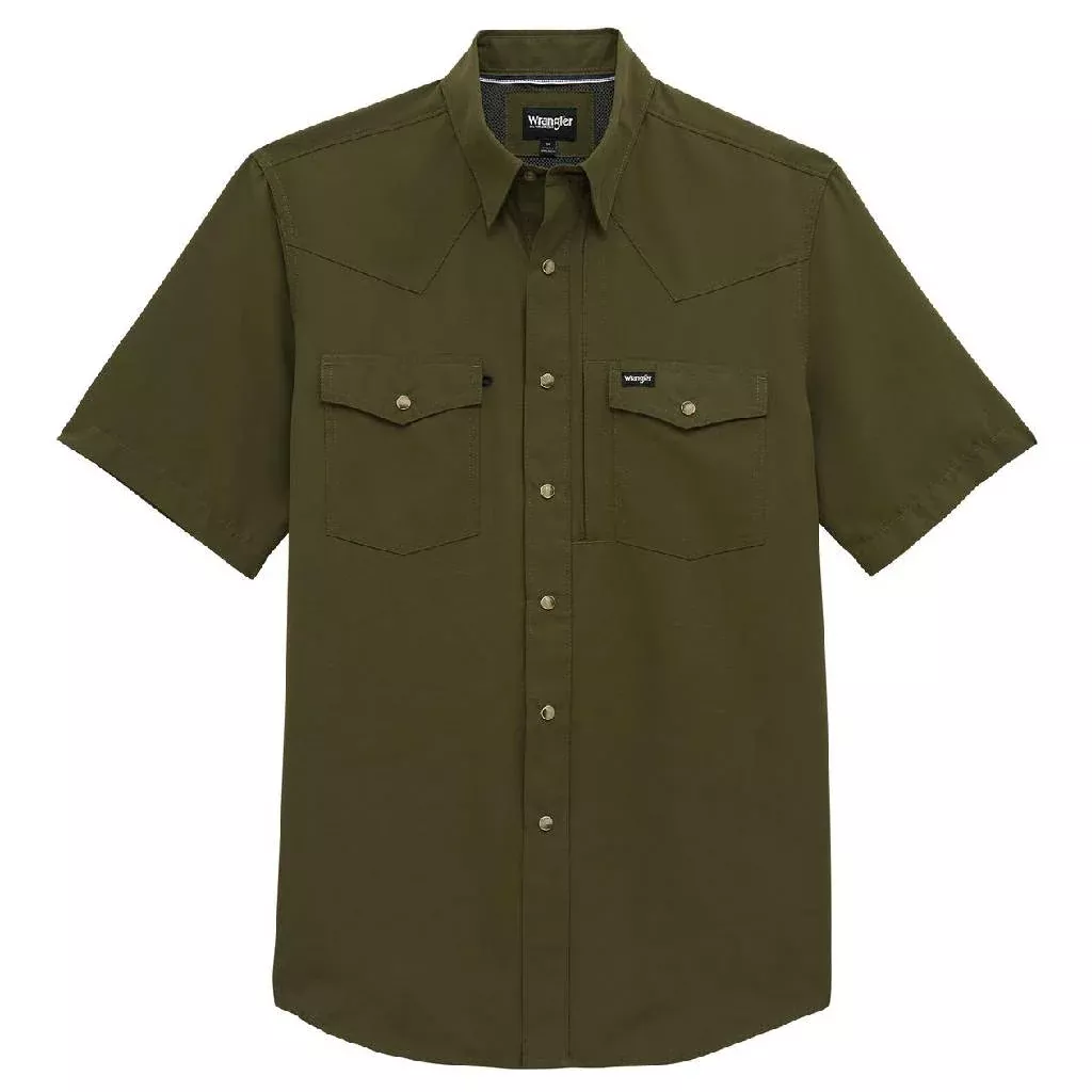 Wrangler Men's Western Performance Solid Olive Snap Shirt