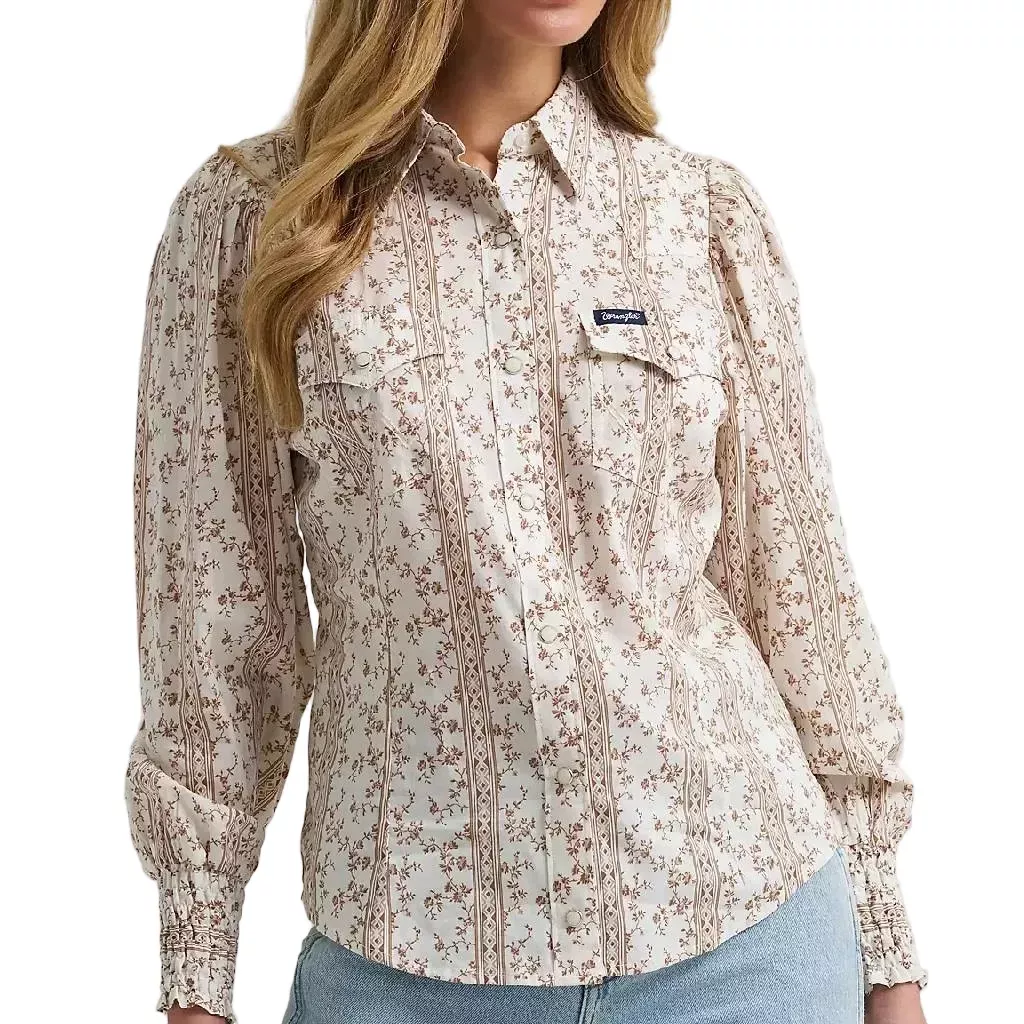Wrangler Women's Snap Western Smocked Snap Top