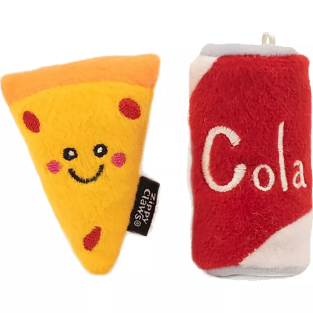 ZippyClaws NomNomz Pizza and Cola Catnip Cat Toy, Small, 2-Pack