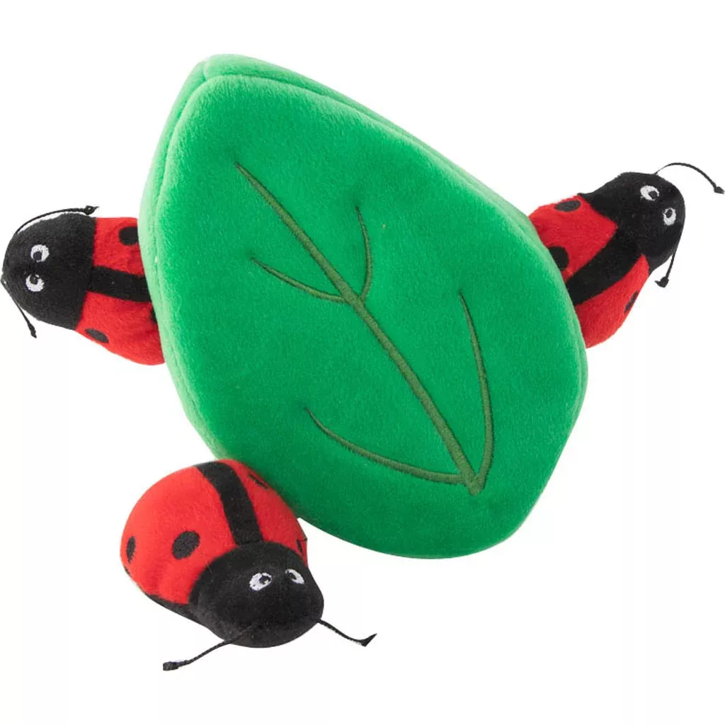 ZippyPaws Burrow Ladybugs in Leaf Dog Toy, Red/Green, Medium