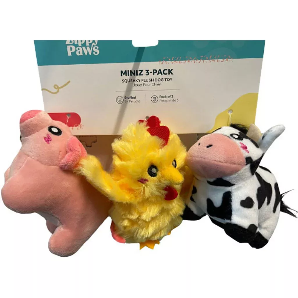 ZippyPaws Miniz Barnyard Friends Dog Toys, Small, 3 Pack