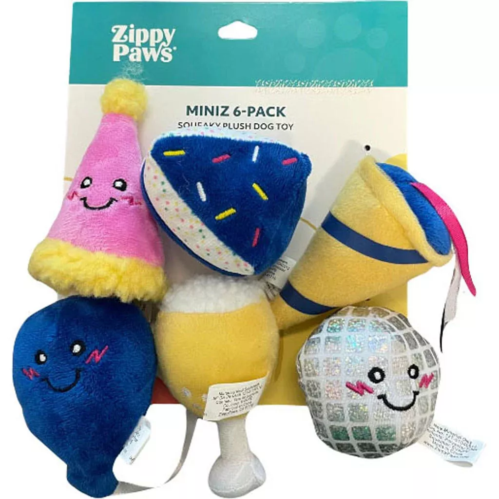 ZippyPaws Miniz Party Dog Toys, Small, 6 Pack